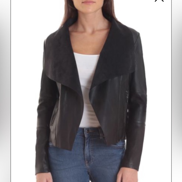 Bagatelle Draped Faux Leather Black Jacket - Picture 1 of 16